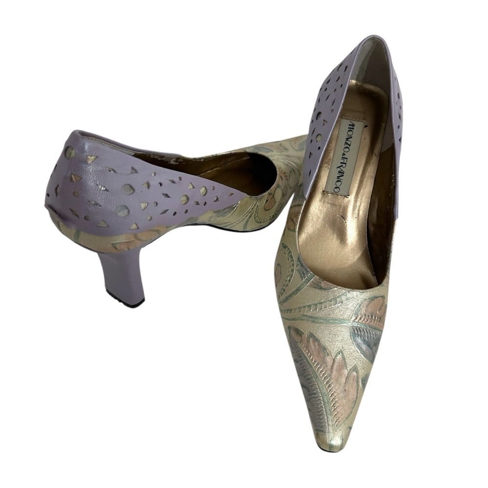 Monzo & Franco Thea Multicolor Floral Embossed Leather Heels Size 7.5